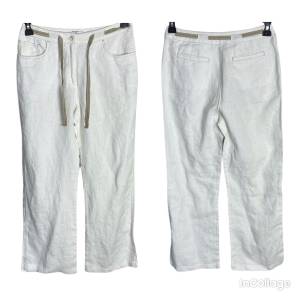 Chico’s White High waist 100% Linen Wide Leg Pants with belt size 0 / 4-6 - Picture 1 of 12